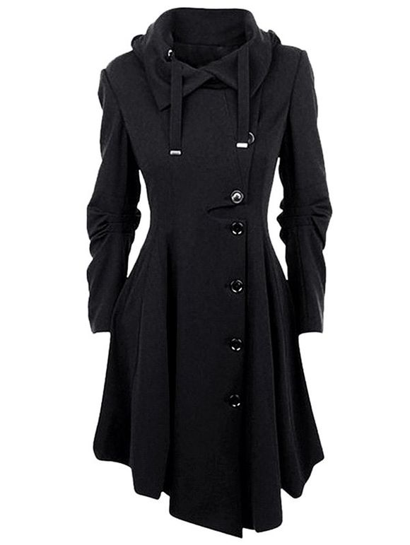 Manteau Asymétrique à Simple Boutonnage Grande Taille en Laine - Noir 4X