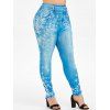 Flocon de neige Imprimer 3D taille haute à enfiler Taille Plus jeggings - Bleu L