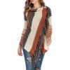 Cardigan Rayé Asymétrique Boutonné à Frange - multicolor XL