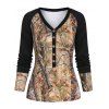 T-Shirt Boutonné Branche Imprimée à Manches Longues Raglan - Abricot XL