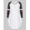 Plus Size Raglan Sleeve Colorblock Curved T Shirt - WHITE L
