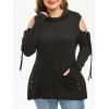 T-shirt Style Punk de Grande Taille à Col Bénitier à Lacets avec Œillet - Noir 5X