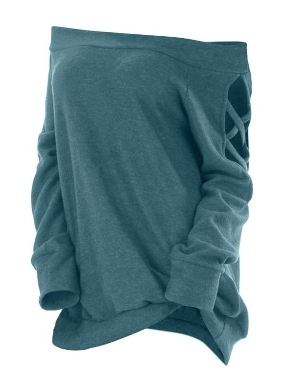 T-shirt Croisé à Epaule Dénudée Grande Taille - Paon Bleu 4X