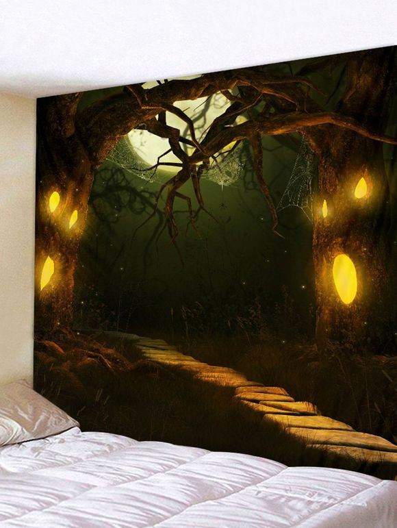 Tapisserie Murale Art Décoration d'Halloween Nuit Terrible et Forêt Imprimées - Vert Fougère W59 X L51 INCH