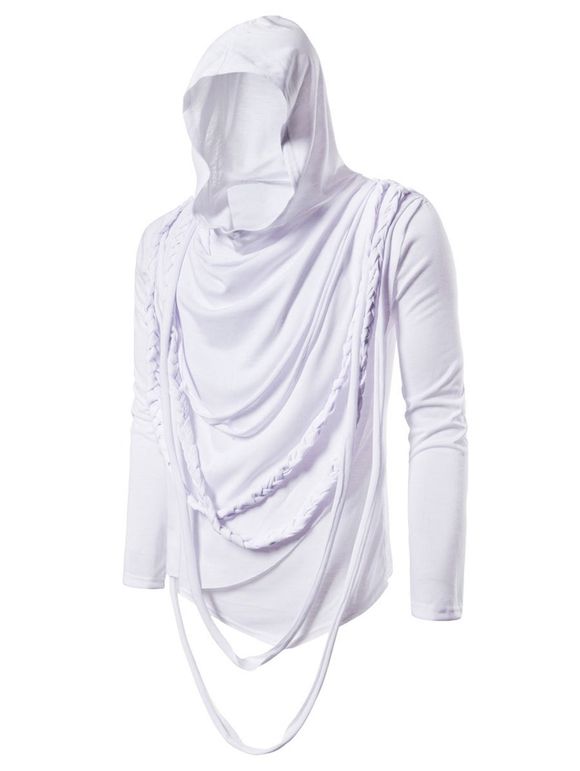 Sweat à Capuche Tressé en Couleur Unie à Cordon - Blanc 2XL
