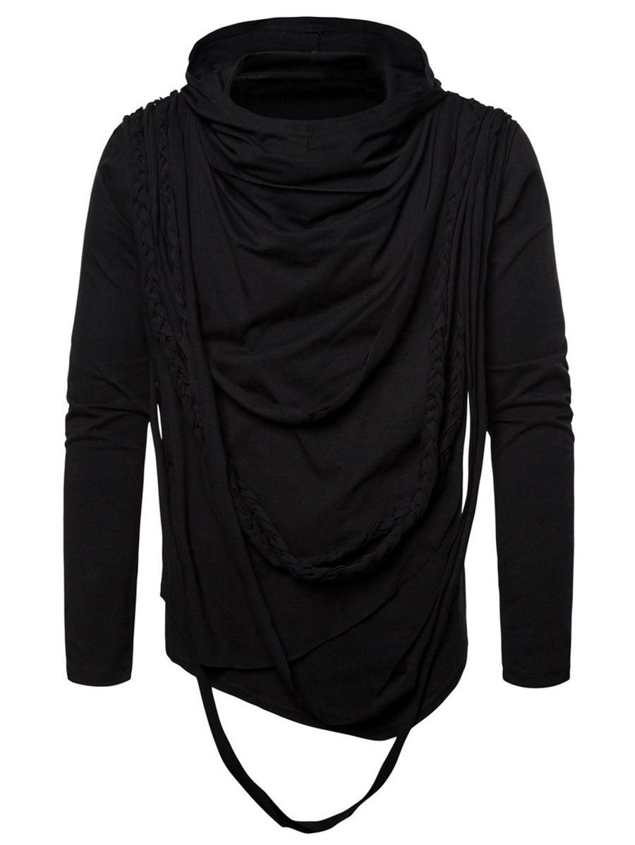 [50% OFF] 2020 Solid Color Braided Rope Decoration Hoodie In BLACK ...