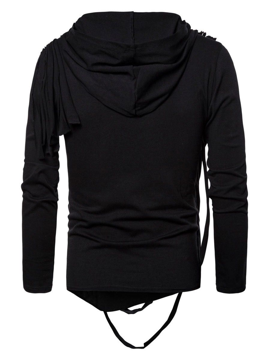 [50% OFF] 2020 Solid Color Braided Rope Decoration Hoodie In BLACK ...