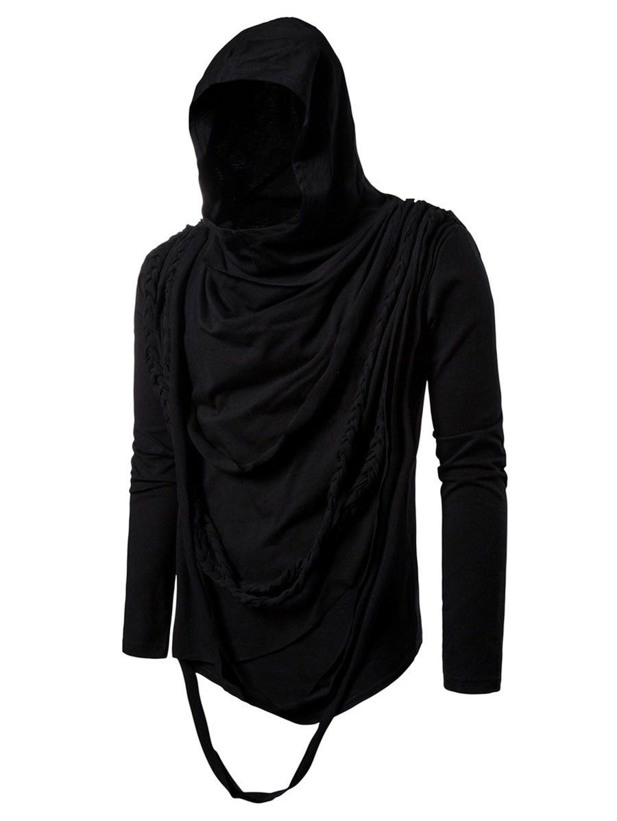 

Solid Color Braided Rope Decoration Hoodie, Black