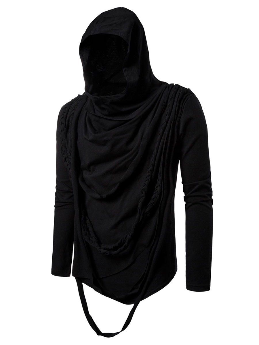 [26% OFF] 2020 Solid Color Braided Rope Decoration Hoodie In BLACK ...