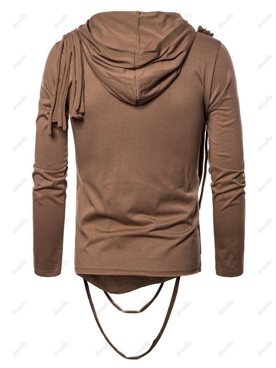 [26 OFF] 2021 Solid Color Braided Rope Decoration Hoodie In BROWN