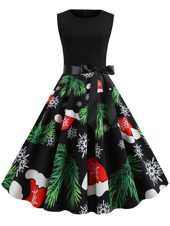 Tree Hat Snaowflake Print Christmas Dress - multicolor S