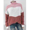 Turtleneck Color Block Chenille Knit Sweater - PINK S