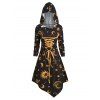 Robe à Capuche d'Halloween Lune Soleil et Crâne à Lacets - Jaune 3XL
