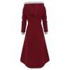 Snap Button Fur Trim Skirted Hooded Coat - RED WINE S