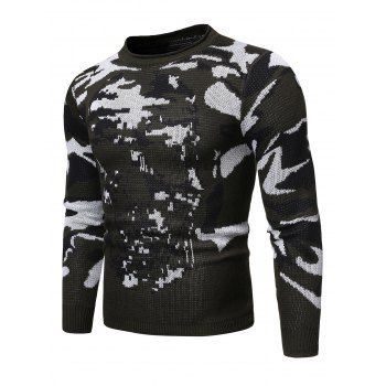 Image of Camo Skull Pattern Round Neck Sweater