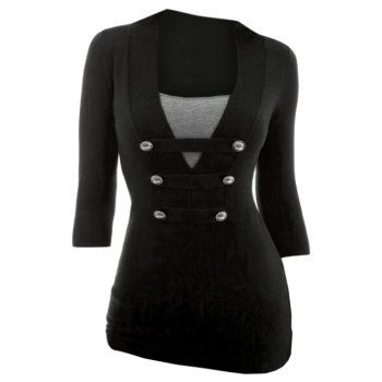 Image of Mock Button Contrast V Neck Knitwear