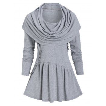 

Ruffled Flounce Cowl Neck T Shirt, Gray