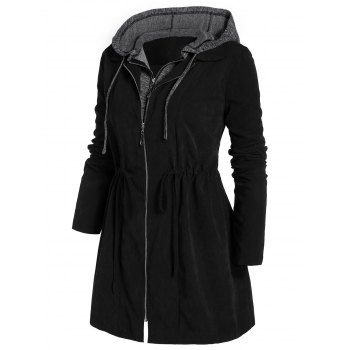 

Plus Size Zipper Fly Hooded Space Dye Coat, Black