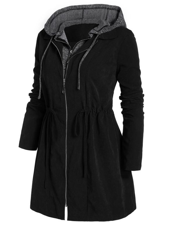 Manteau à Capuche Zippé Teinté Grande Taille - Noir 5X