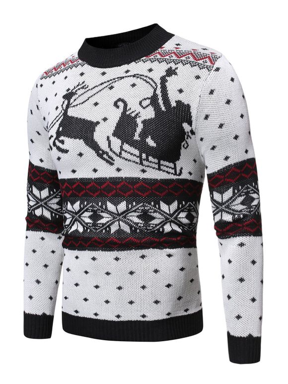 Wapiti Pattern Christmas Pullover Sweater - WHITE M