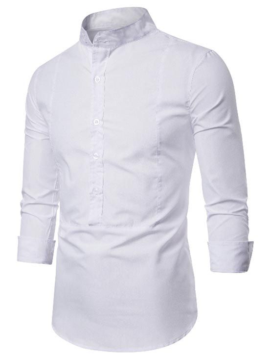 Chemise Simple Boutonnée à Col Debout - Blanc S