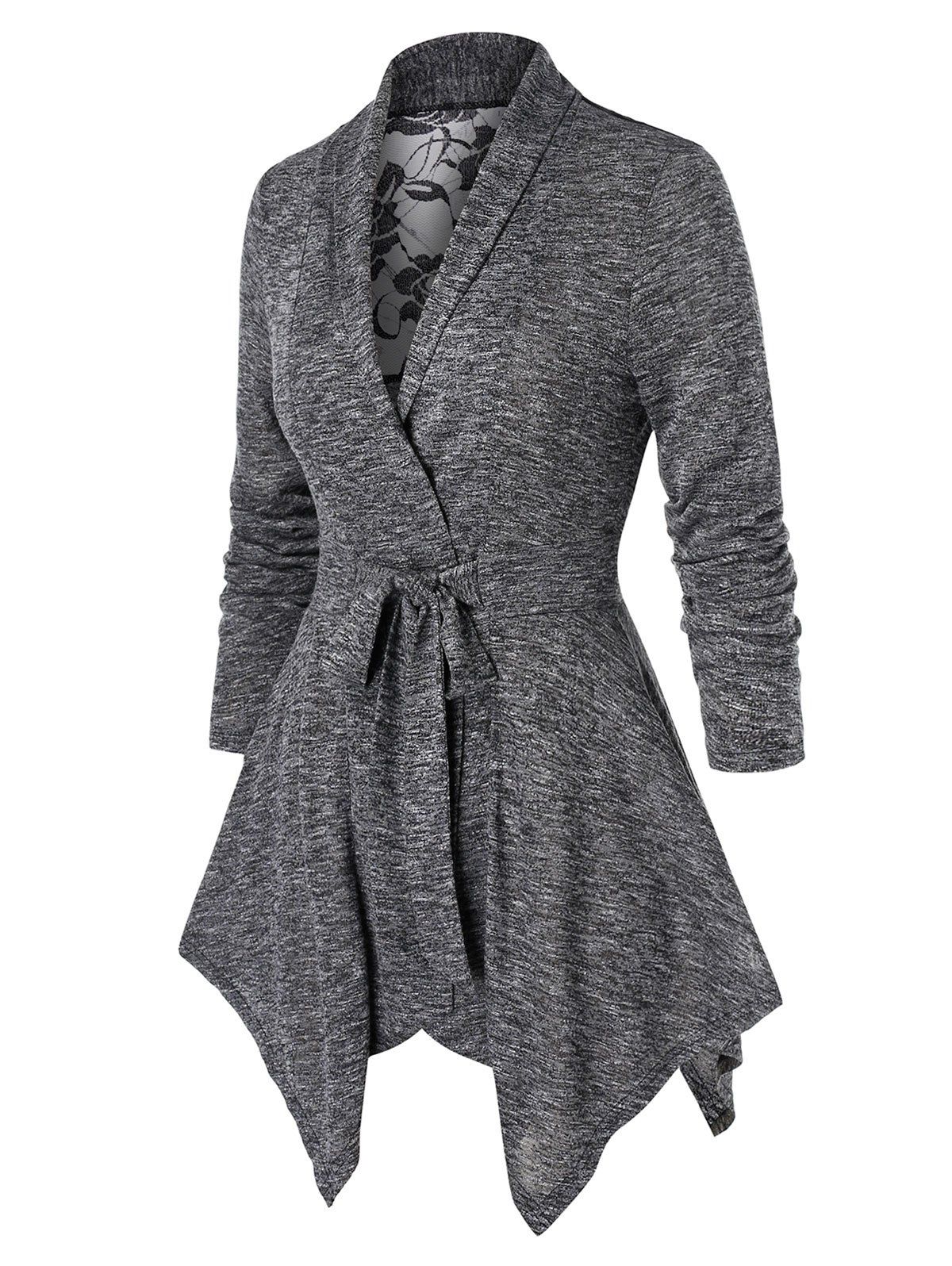 

Plus Size Long Sleeve Marled Lace Insert Coat, Gray cloud