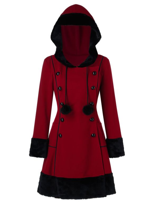 Plus Size capuche Tunique Manteau bicolore - Rouge Vineux 5X