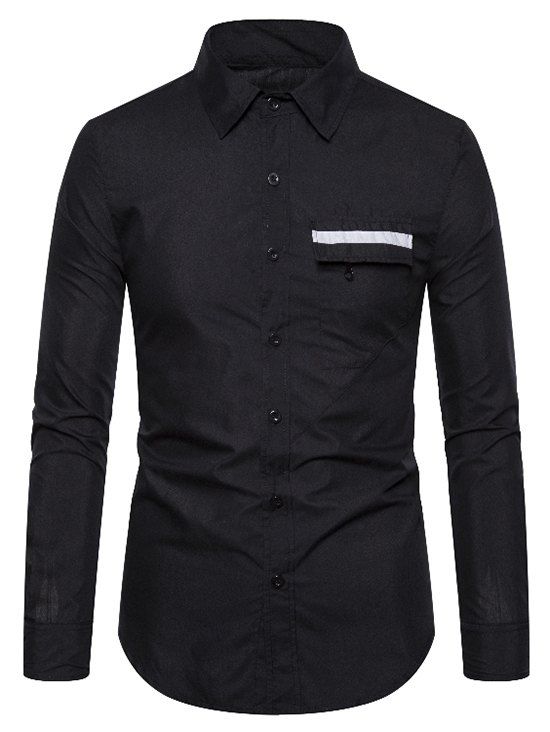 Chemise Boutonnée Zippée avec Poches à Manches Longues - Noir 2XL