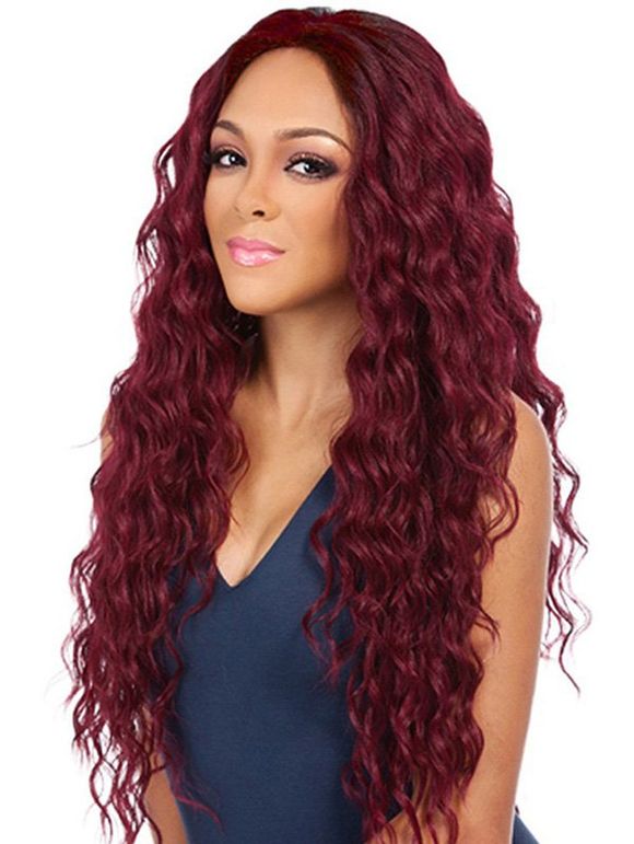 Center Part Long Halloween Synthetic Wavy Wig - RED WINE 24INCH