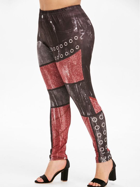 Legging 3D Imprimé Grande Taille à Taille Haute avec œillet - Noir 2X