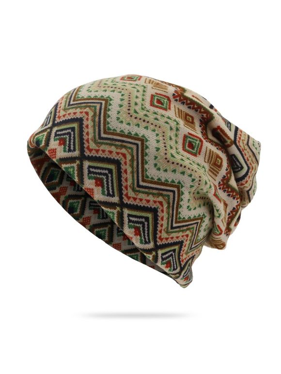 Chapeau Foulard Tricoté Motif de Losange Géométrique à Double Usage - Kaki 