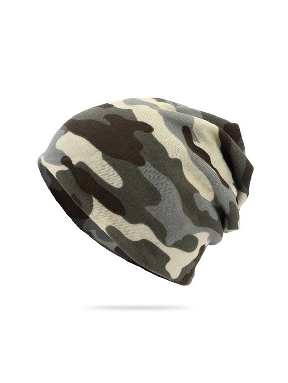 Bonnet Echarpe Tricoté Camouflage Imprimé à Double Usage - café 