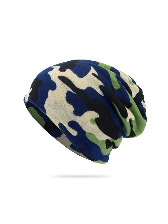 Bonnet Echarpe Tricoté Camouflage Imprimé à Double Usage - Cadetblue 