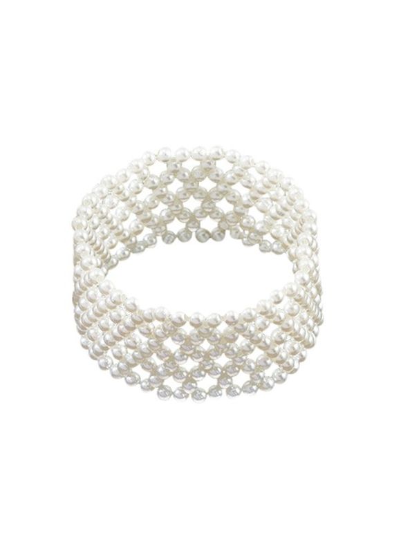 Bracelet Perlé Superposé en Fausse Perle - Blanc 