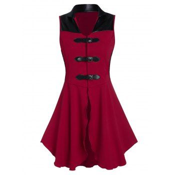 

Contrast Shirt Collar Tunic Vest, Red wine