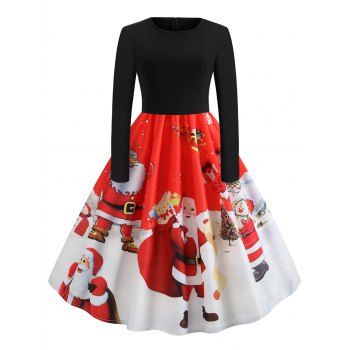 

Plus Size Vintage Santa Claus Print Christmas Party Dress, Red