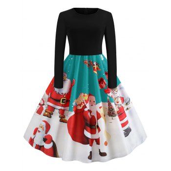 

Plus Size Vintage Santa Claus Print Christmas Party Dress, Macaw blue green