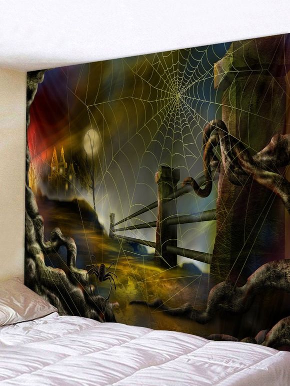Tapisserie Murale d'Halloween Toile d'Araignée Imprimée - Moka W79 X L59 INCH
