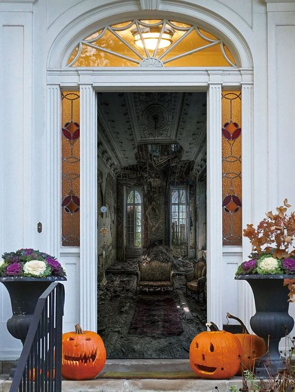 Autocollants décoratifs d'art de porte de vieux palais de Halloween - multicolor 2PCS X 15 X 79 INCH