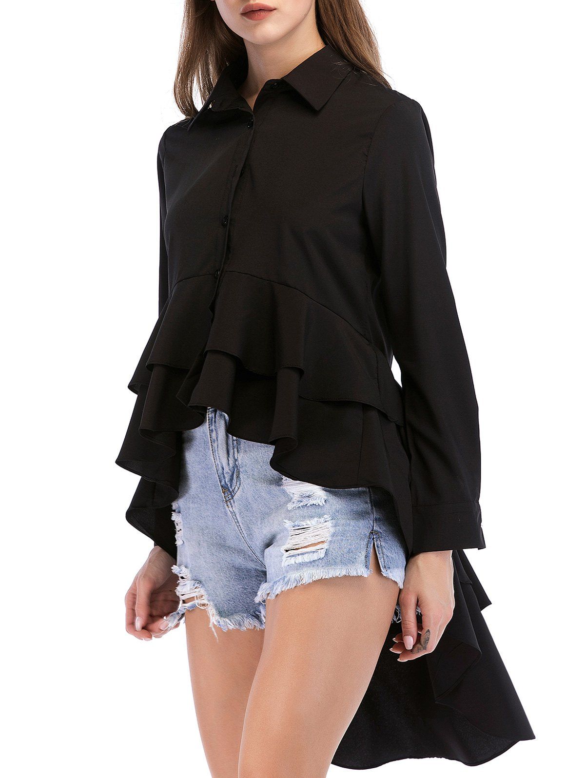 

High Low Button Up Peplum Shirt, Black