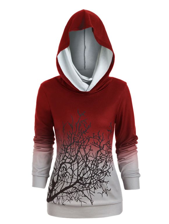 Sweat-shirt d'Halloween Arbre Imprimé à Col Convertible - Rouge Vineux XL