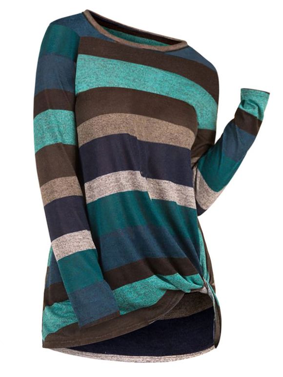 Multi Striped Twist-front Plus Size Knit Top - multicolor 3X