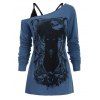 T-shirt Gothique Chat à Col Oblique avec Haut à Bretelle - Ardoise bleue S