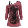 T-shirt Gothique Chat à Col Oblique avec Haut à Bretelle - Rose Tulipe L
