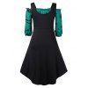 Plus Size Off The Shoulder Pumpkin Print Halloween Vintage Dress with Vest - SEA TURTLE GREEN 1X