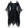 Plus Size Handkerchief Butterfly Sleeve Lace Up Halloween Gothic Dress - BLACK 2X