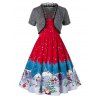 Robe Pin Up Vintage Sapin de Noël et Bonhomme de Neige Imprimés Grande Taille - Rouge 1X