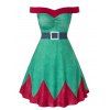 Robe de Noël Ligne A à Epaule Dénudée à Taille Haute de Grande Taille - Vert Serpent L