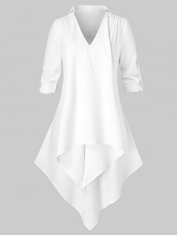 Plus Size Solid Asymmetrical Long Sleeve Shirt