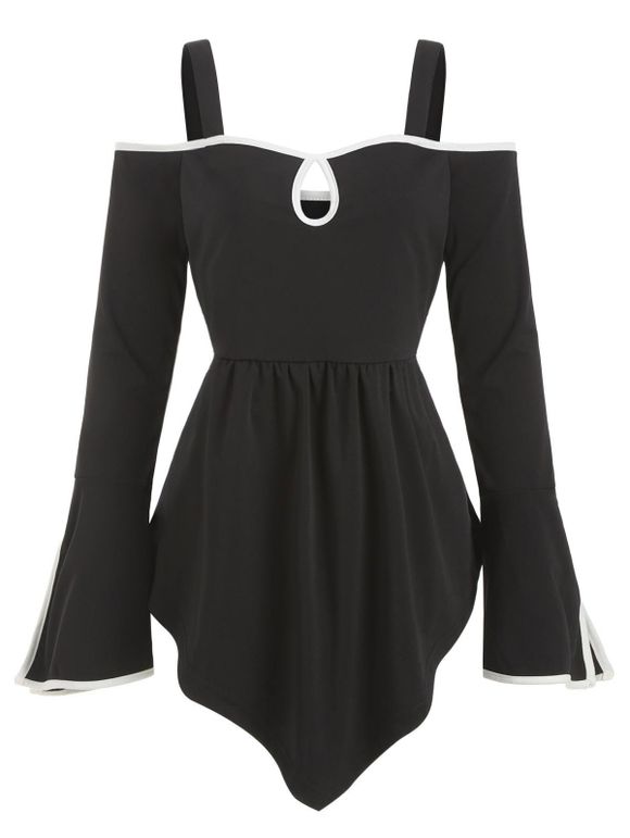 Haut Epaule Dénudée à Manches Fendues Grande Taille - Noir 4X